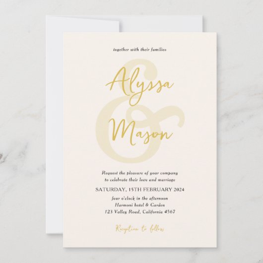 Budget Elegant Goud en Beige Ampersand Bruiloft Kaart (Voorkant)