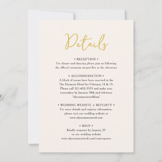 Budget Elegant Goud en Beige Ampersand Bruiloft Kaart (Achterkant)