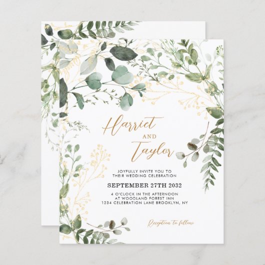 BUDGET Elegant Goud & Groen Eucalyptus Trouwen (Voorkant / Achterkant)