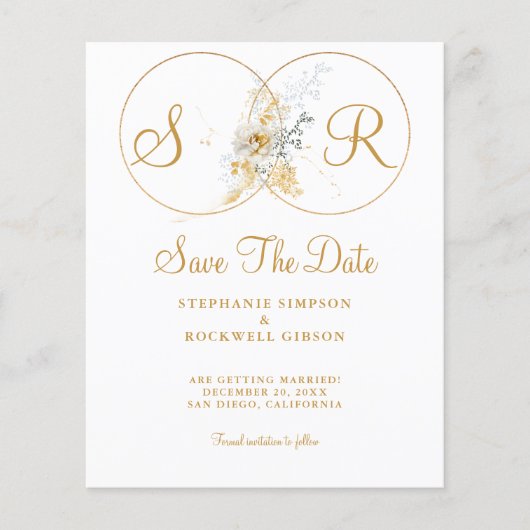 Budget Elegant Goud Monogram Bruiloft Flyer (Voorkant)