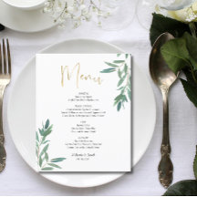 Budget Elegant Green Foliage Flat Menu Kaart