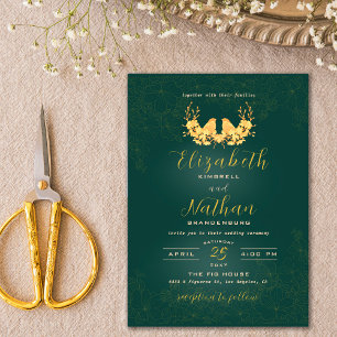 Budget Elegant Green Gold Birds Wedding Invite Bedankkaart