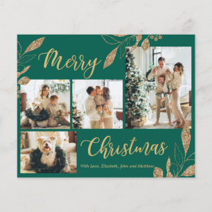 Budget Elegant Green Gold Photo-kerstkaart
