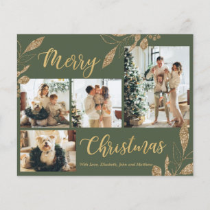 Budget Elegant Green Gold Photo-kerstkaart