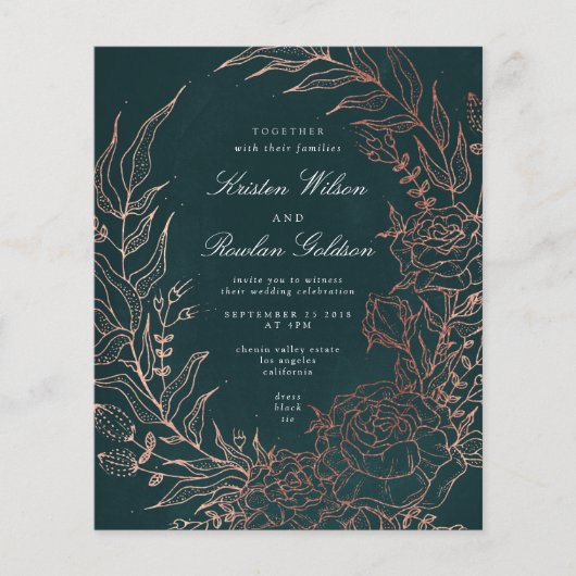 Budget Elegant Green Wreath Bronze Wedding Invite (Voorkant)