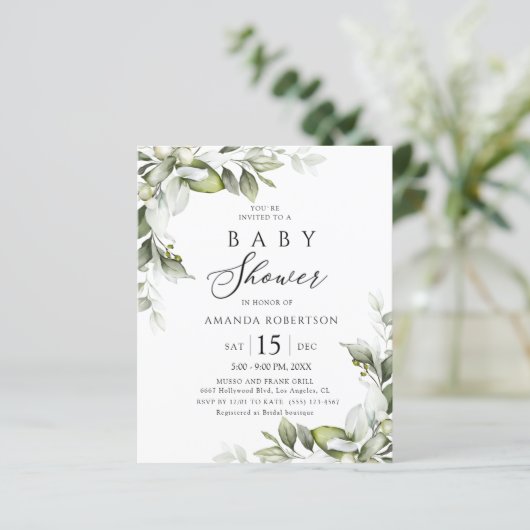 Budget Elegant Greenery Baby shower Flyer (Staand voorkant)