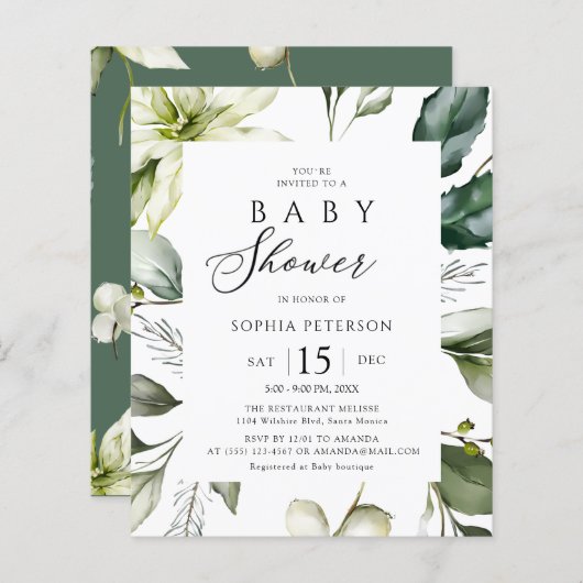 Budget Elegant Greenery Baby shower Flyer (Voorkant / Achterkant)