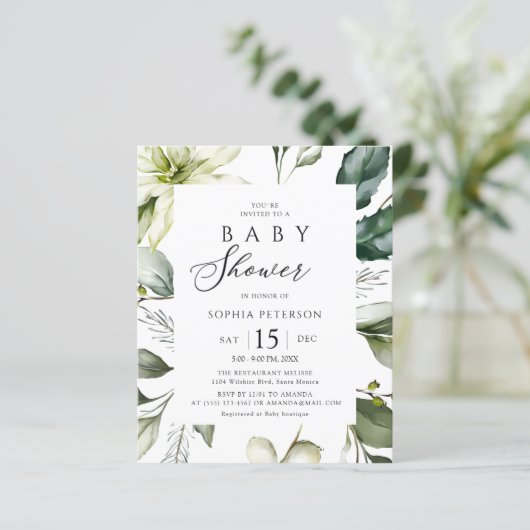 Budget Elegant Greenery Baby shower Flyer (Staand voorkant)