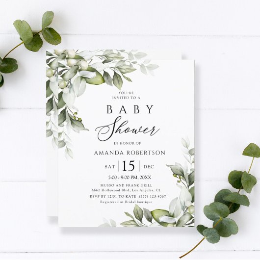 Budget Elegant Greenery Baby shower Flyer