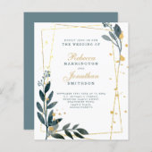 Budget Elegant Greenery Gold Wedding Paper Uitnodi (Voorkant / Achterkant)
