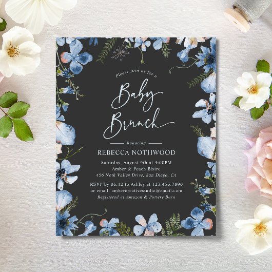 Budget Elegant Grey Blue Baby Brunch Uitnodiging