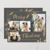 Budget Elegant Grey Gold Foto Kerstmis Kaart (Voorkant / Achterkant)