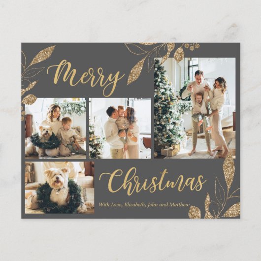 Budget Elegant Grey Gold Foto Kerstmis Kaart (Voorkant)