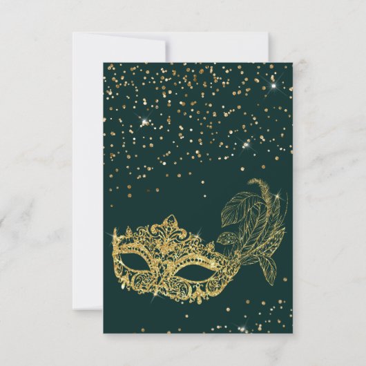 BUDGET Elegant Groen Goud Masquerade Quinceañera Notitiekaartje (Achterkant)
