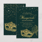 BUDGET Elegant Groen Goud Masquerade Quinceañera Notitiekaartje (Voorkant / Achterkant)