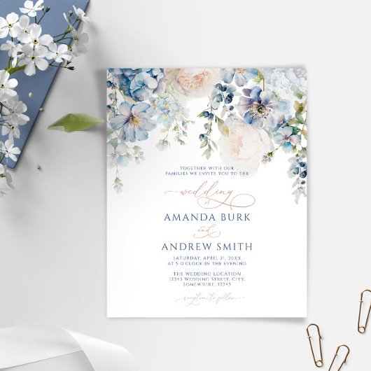 Budget Elegant Hydrangea & Roos Wedding Invitation