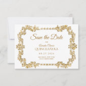 BUDGET Elegant Ivoor Wit Goud Lijst Quinceanera Notitiekaartje (Voorkant)