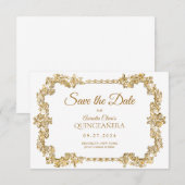 BUDGET Elegant Ivoor Wit Goud Lijst Quinceanera Notitiekaartje (Voorkant / Achterkant)