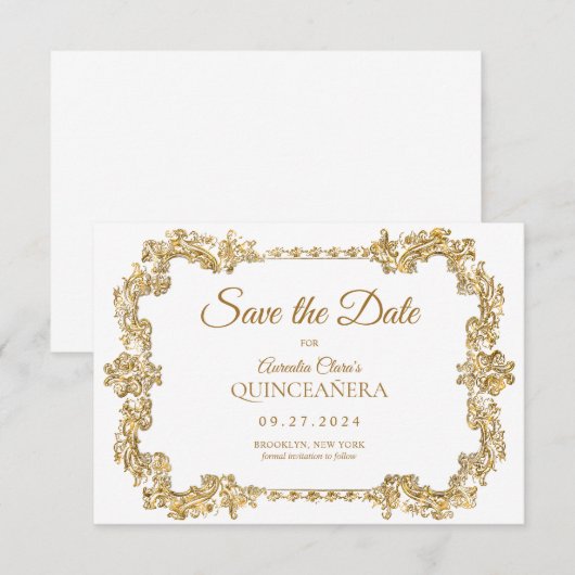 BUDGET Elegant Ivoor Wit Goud Lijst Quinceanera Notitiekaartje (Voorkant / Achterkant)