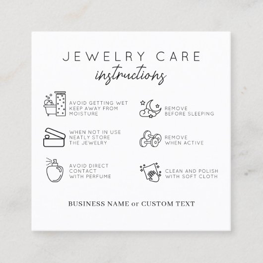 Budget Elegant Jewelry Care Instructies Bedankt Vierkante Visitekaartje (Voorkant)