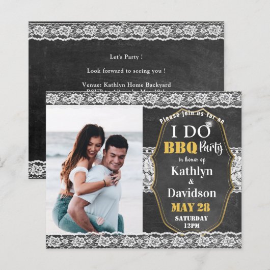 BUDGET Elegant Lace Foto Verloving Uitnodiging (Voorkant / Achterkant)