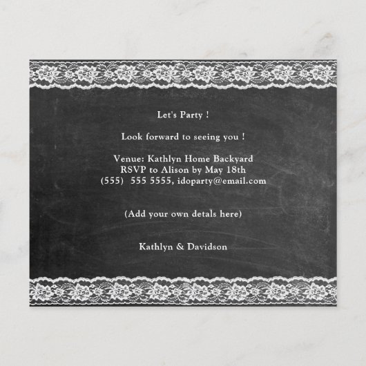 BUDGET Elegant Lace Foto Verloving Uitnodiging (Achterkant)