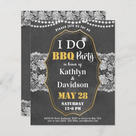 BUDGET Elegant Lace I DO Verloving Invitation (Voorkant / Achterkant)