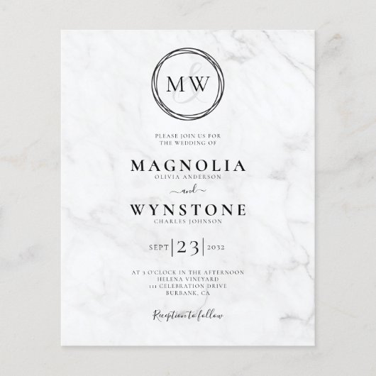 Budget Elegant Marble Monogram Weddenschap Uitnodi (Voorkant)