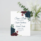BUDGET Elegant Marsala & Navy Floral Save the Date (Staand voorkant)