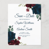 BUDGET Elegant Marsala & Navy Floral Save the Date (Voorkant)