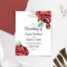 Budget Elegant Marsala Red Rose Wedding Uitnodigin