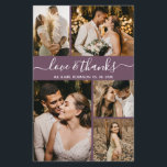 Budget Elegant Mauve Photo Wedding Bedankt Flyer<br><div class="desc">Budget Elegant Mauve Script Wedding 5 Foto Collage Dank u gepersonaliseerde goedkope low budget flyer. Moderne bruiloft bedankt je sjabloon met vijf (5) foto op de voorkant en één (1) foto op de achterkant. Aan de voorzijde van papier "Love and bedankt"-typografie in een handgeschreven lettertype in wit op een gouden...</div>