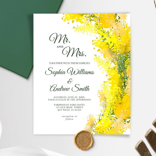 Budget Elegant Mimosa Floral Wedding Uitnodiging