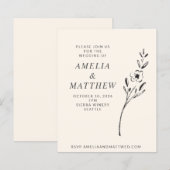Budget Elegant Minimal Floral Cream Wedding Invite (Voorkant / Achterkant)