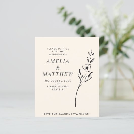 Budget Elegant Minimal Floral Cream Wedding Invite (Staand voorkant)