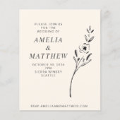 Budget Elegant Minimal Floral Cream Wedding Invite (Voorkant)