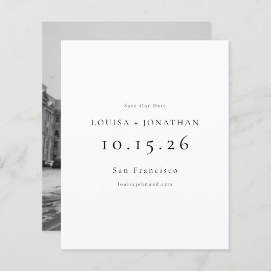 Budget Elegant Minimal Photo Wedding Save the Date (Voorkant / Achterkant)