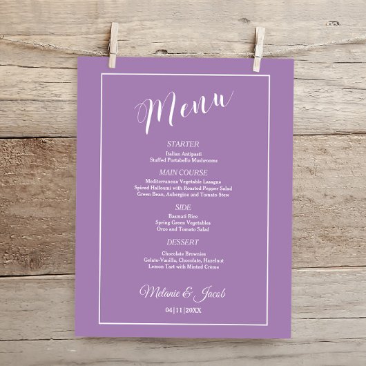 Budget Elegant Minimalist Lavender Flat Menu Kaart