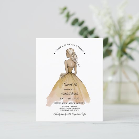 Budget Elegant Minimalist Sweet 16 Uitnodiging (Staand voorkant)