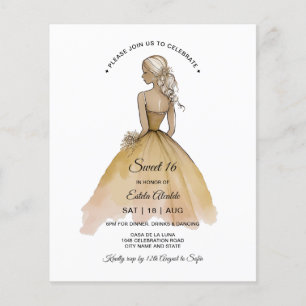 Budget Elegant Minimalist Sweet 16 Uitnodiging