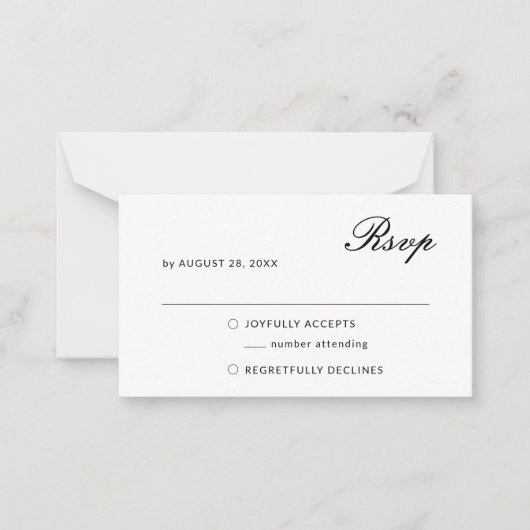 BUDGET Elegant minimalist Weddenschap RSVP Notitiekaartje (Voorkant)