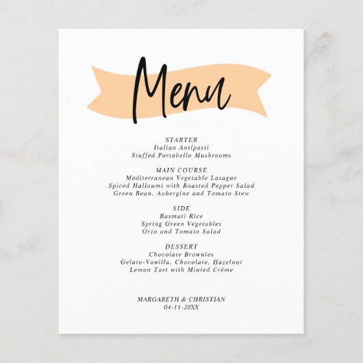 Budget Elegant Minimalist Wedding Menu (Voorkant)