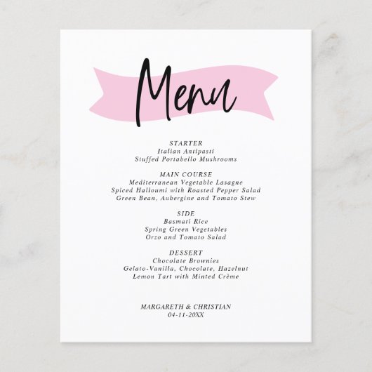 Budget Elegant Minimalistisch Trouwmenu (Voorkant)
