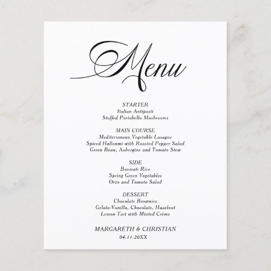 Budget Elegant Minimalistisch Trouwmenu (Voorkant)