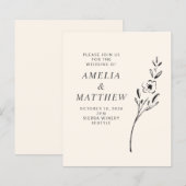 Budget Elegant Minimum Flower Cream Wedding Invite (Voorkant / Achterkant)