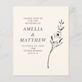 Budget Elegant Minimum Flower Cream Wedding Invite
