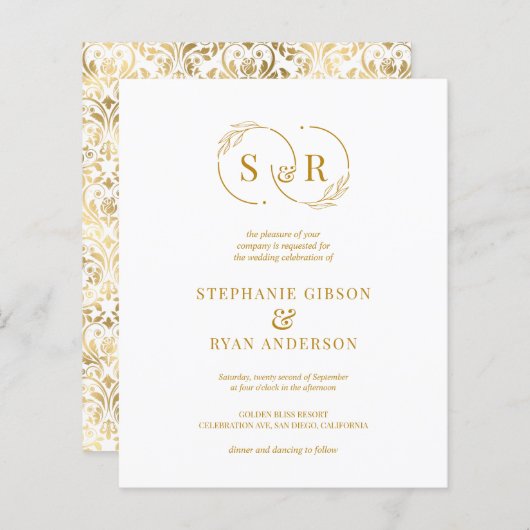 Budget Elegant Monogram Goud Script Modern Bruilof (Voorkant / Achterkant)