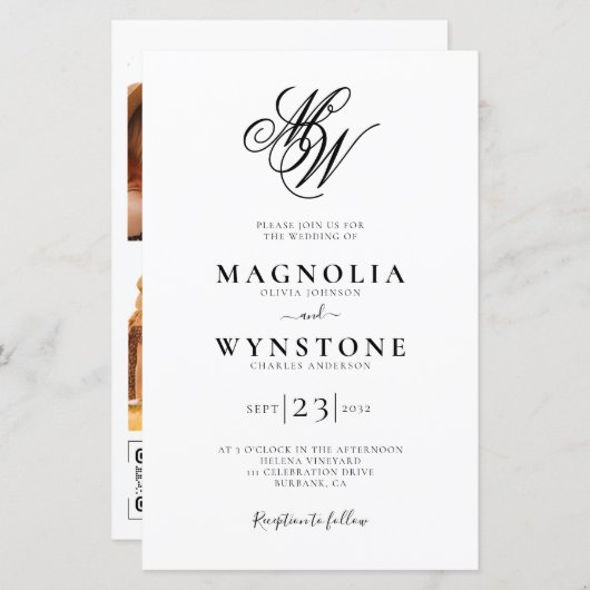 Budget Elegant Monogram QR Code Weddenschap Uitnod (Voorkant / Achterkant)