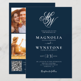 Budget Elegant Monogram QR Code Weddenschap Uitnod