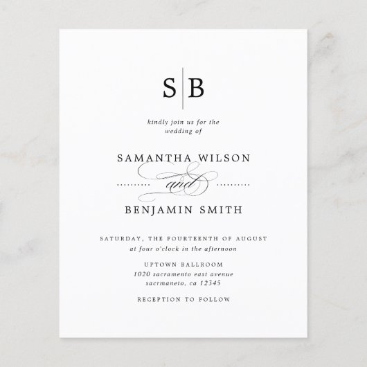 Budget Elegant Monogram Weddenschap Fotouitnodigin (Achterkant)